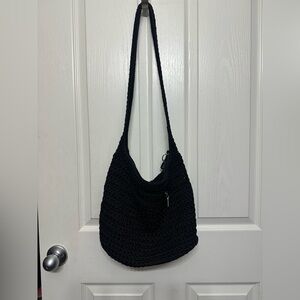 The Sak Black Crochet Purse Bag Zip Closure Interior Pockets